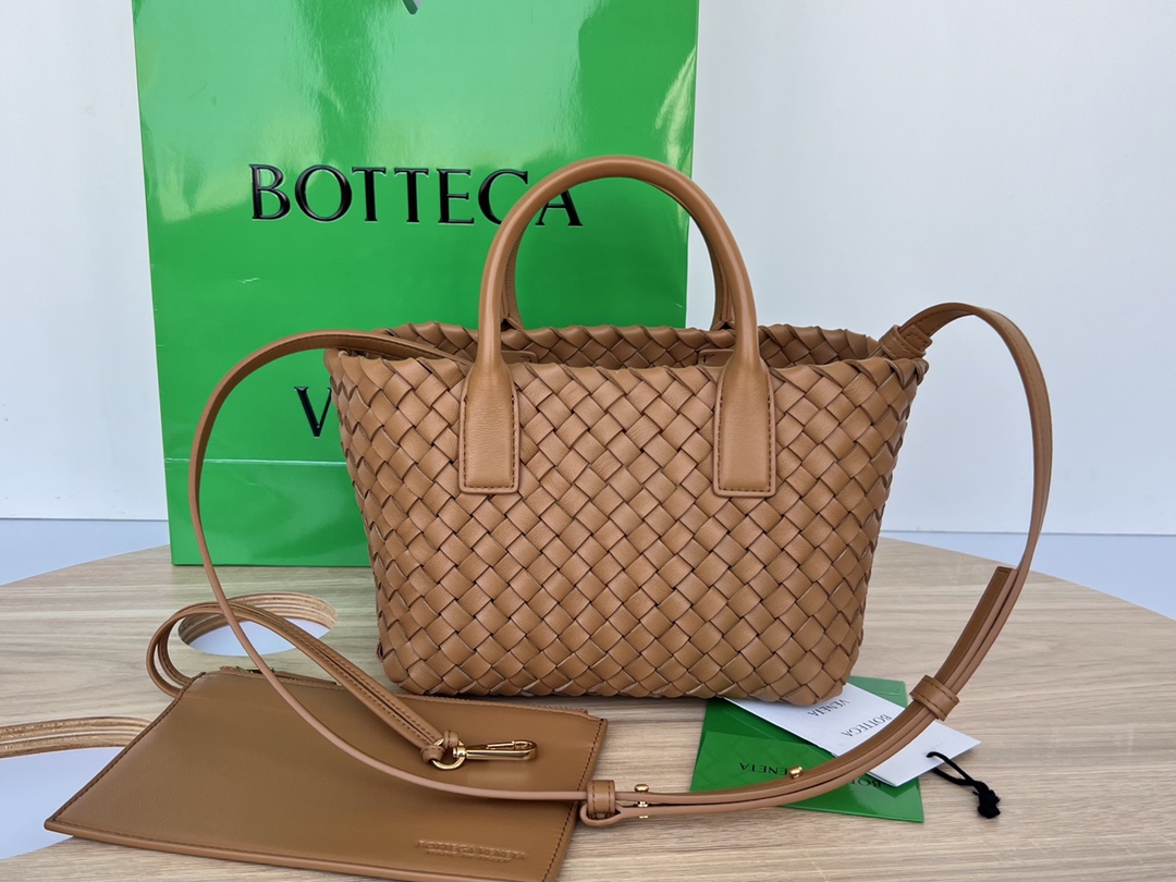 Mini Cabat Intreccio Leather Tote Caramel